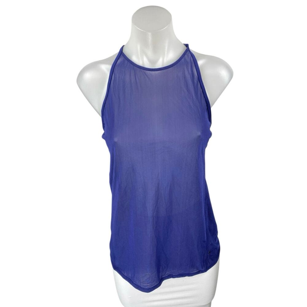 Lululemon Women's Blue Mesh Sheer Sleeveles Crossback Fitness Gym Tank Top Sz 4